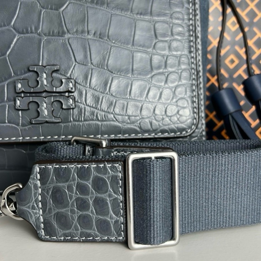 NWT Tory Burch Thea Croc Embossed Web Flap Bag - Picture 5 of 13